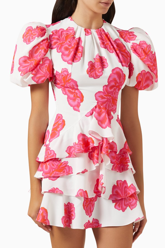 

Camellia Puff-sleeve Mini Dress in Viscose, Multicolour
