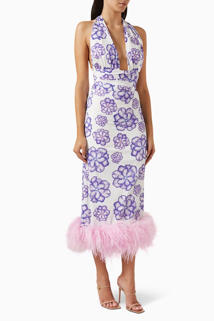 

Naima Feather Maxi Dress in Cotton, Purple