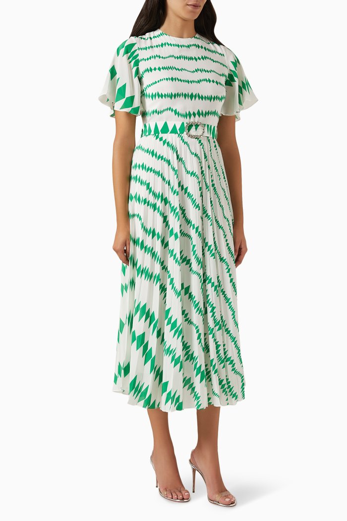 

Bella Pleated Midi Dress in Silk, Green