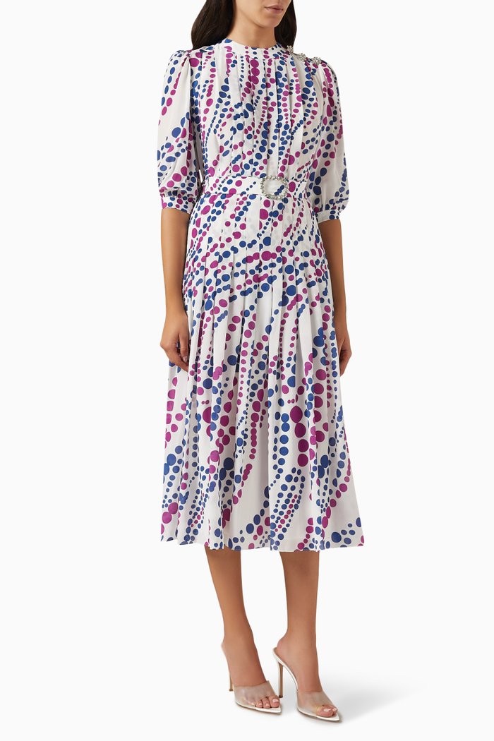 

Maya Printed Midi Dress in Silk, Blue