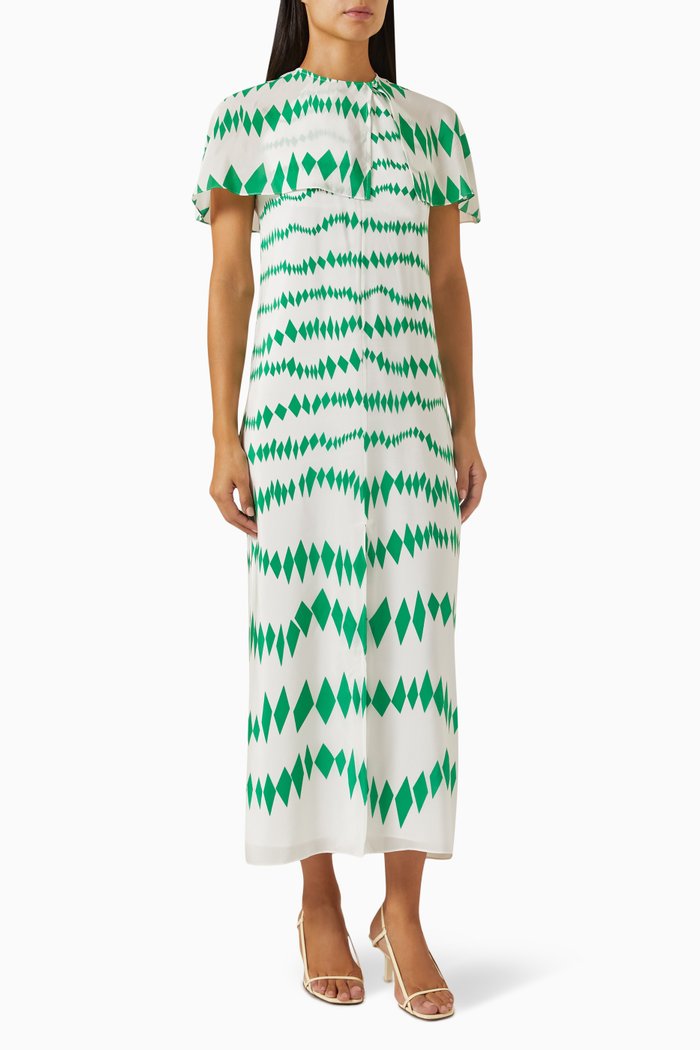 

Loretta Dress & Cape Set in Silk, Green