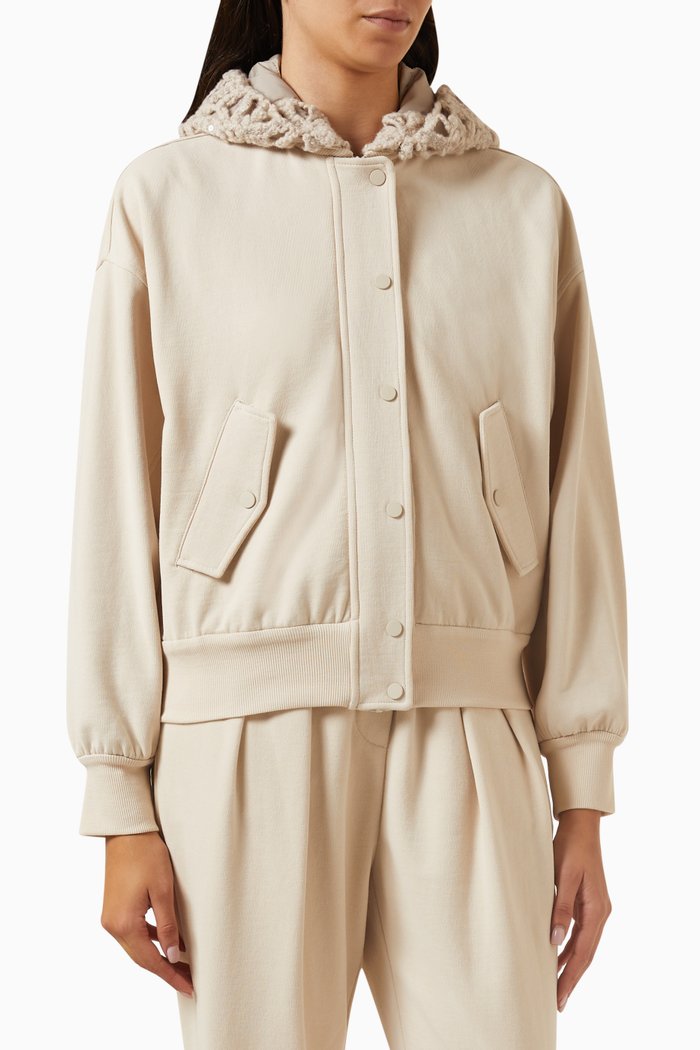 Crochet-hood Jacket in Virgin-wool, White
