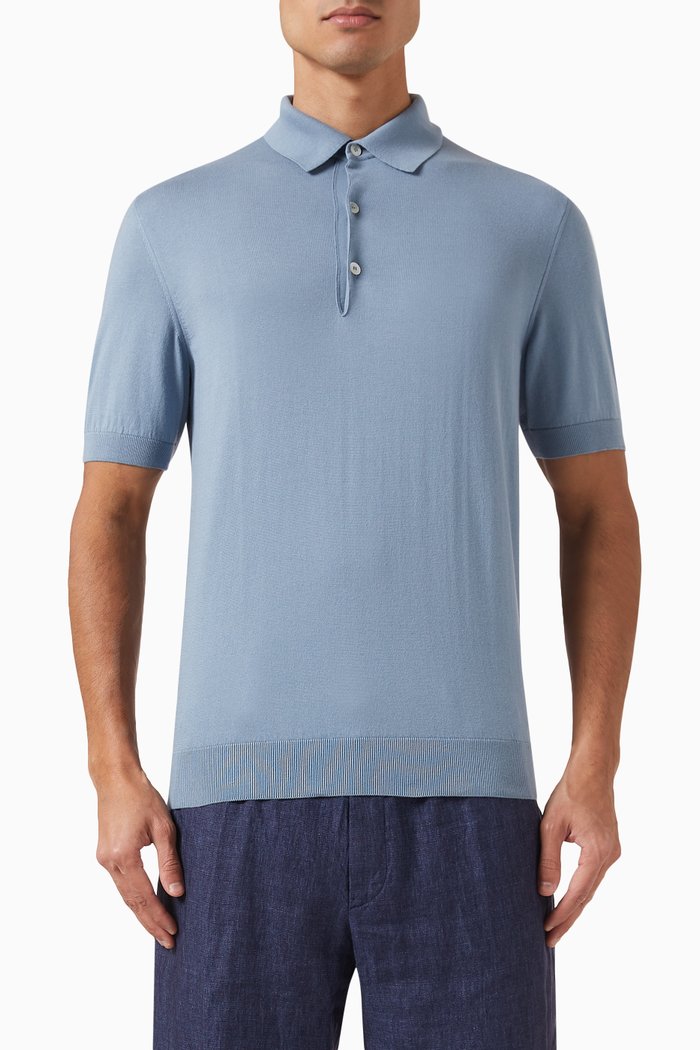 Polo Shirt in Cotton-knit, Blue
