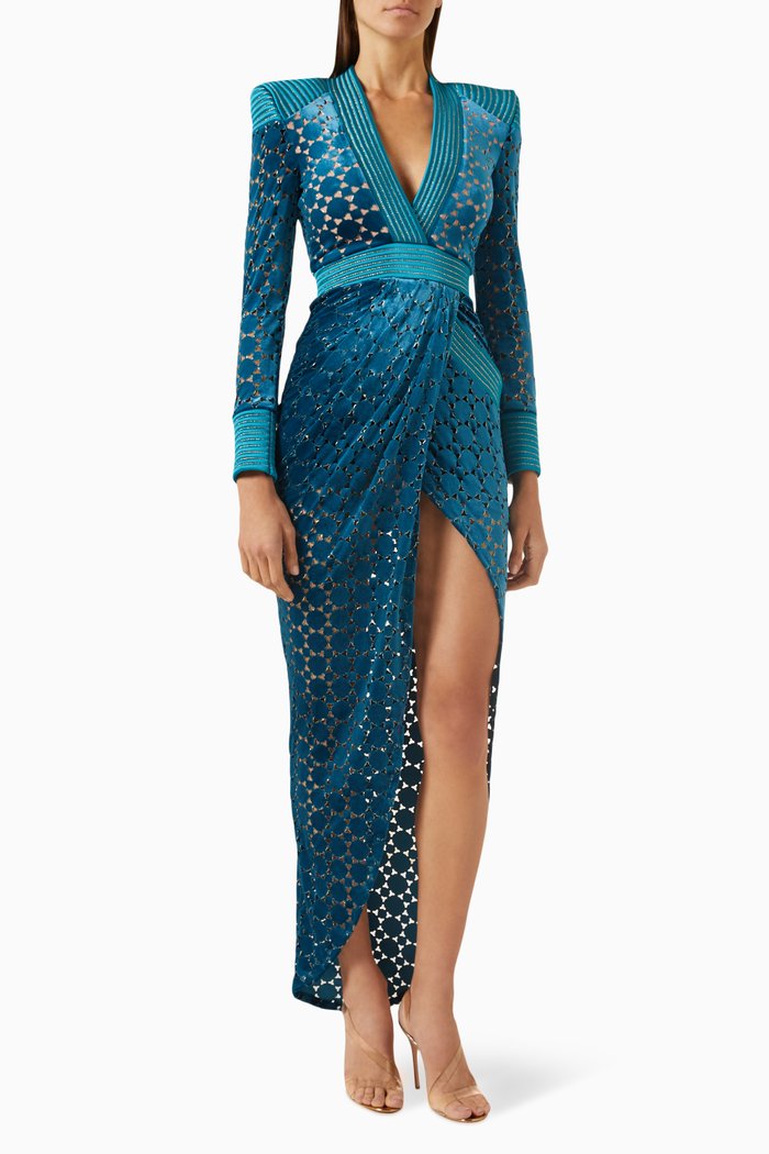 Shadow Lounge Gown in Velvet, Blue