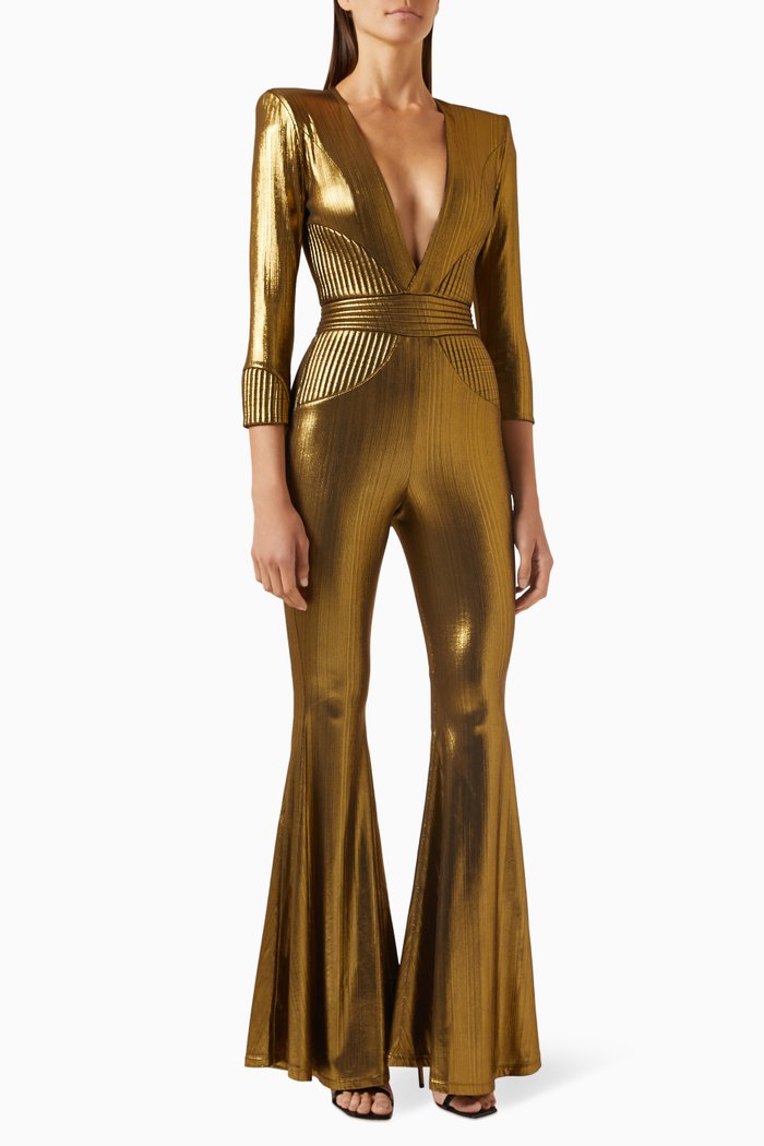 

The Secret Jumpsuit in Metallic Jersey, Gold