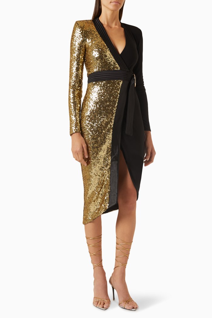 

Take Off Midi Dress in Sequin Jersey, Gold