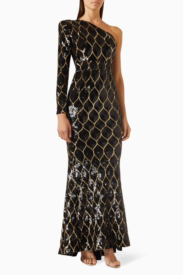 Mean Streets Gown in Sequinned Jersey, Black
