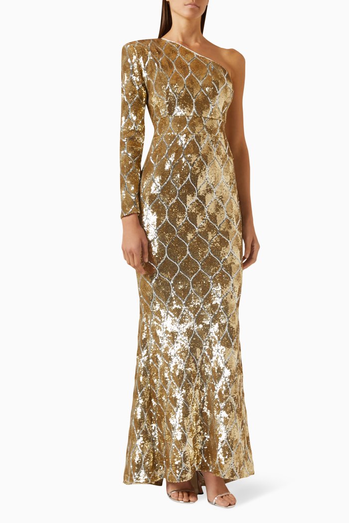 Mean Streets Gown in Sequinned Jersey, Gold