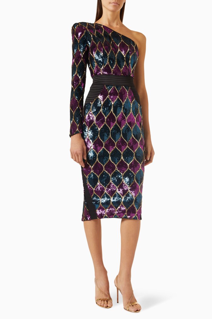 

Night Moves Midi Dress in Sequin Jersey, Multicolour