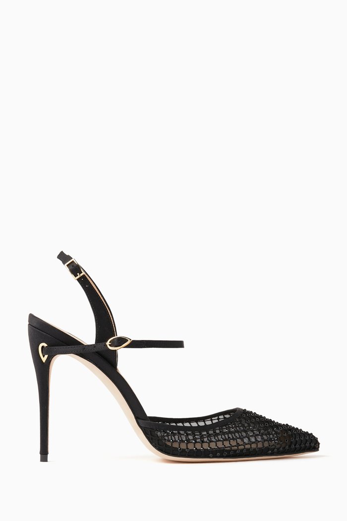 Vittorio 105 Slingback Pumps in Satin & Mesh, Black