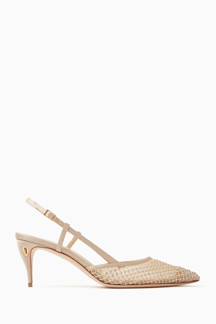 

Mario 65 Slingback Pumps in Satin & Mesh, Neutral