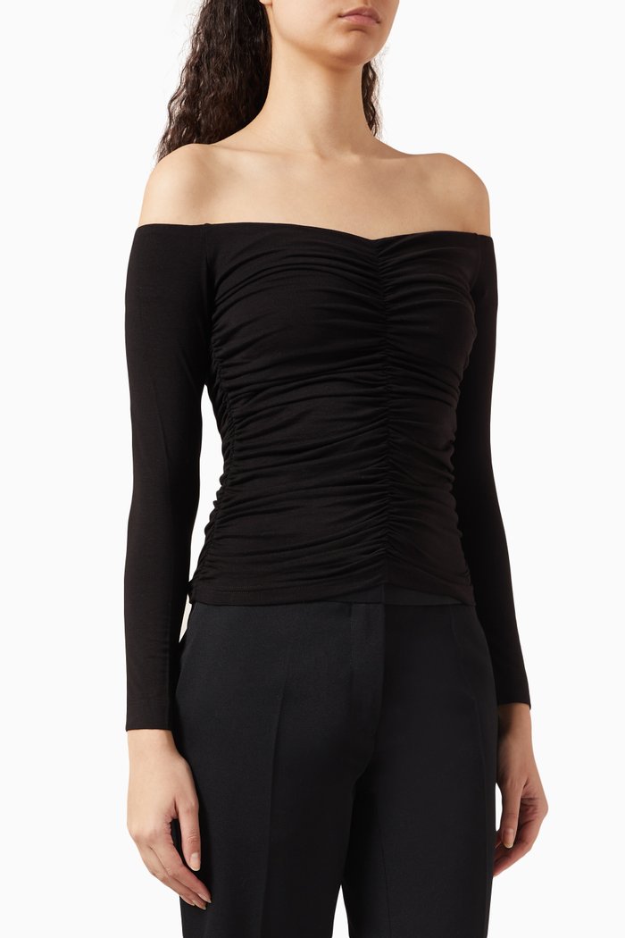

Agra Ruched Off-the-shoulders Top in Tencel, Black