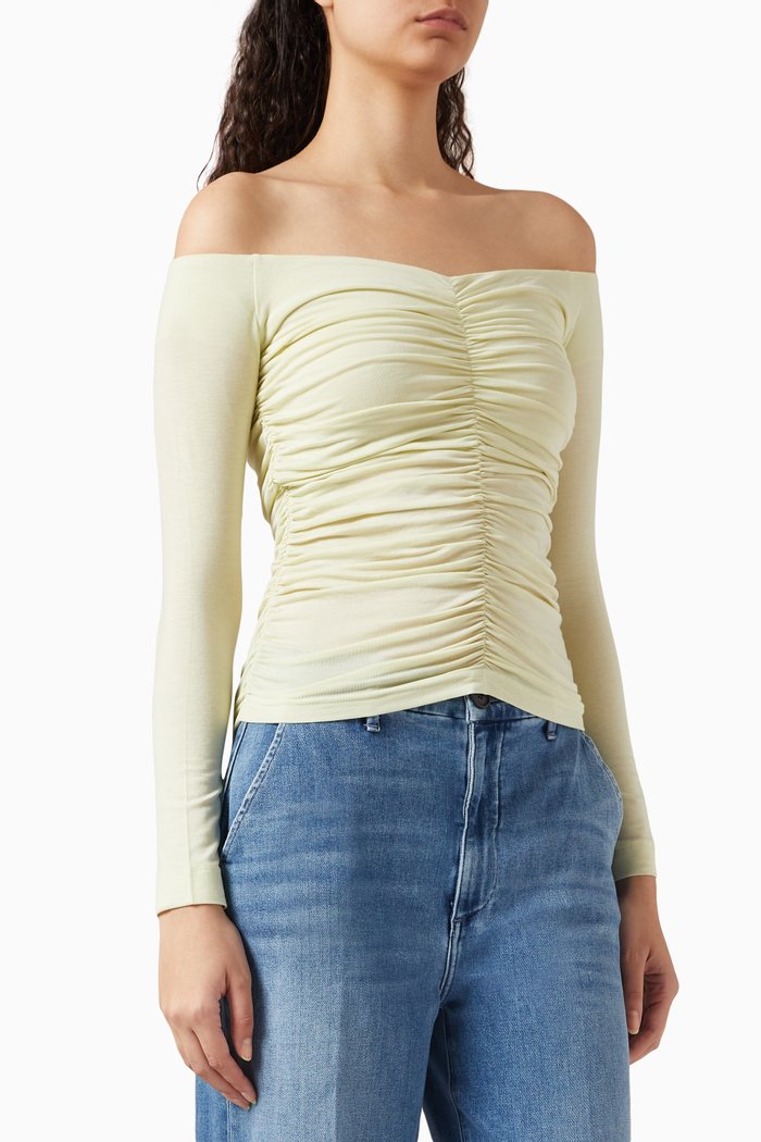 

Agra Ruched Off-the-shoulders Top in Tencel, Green