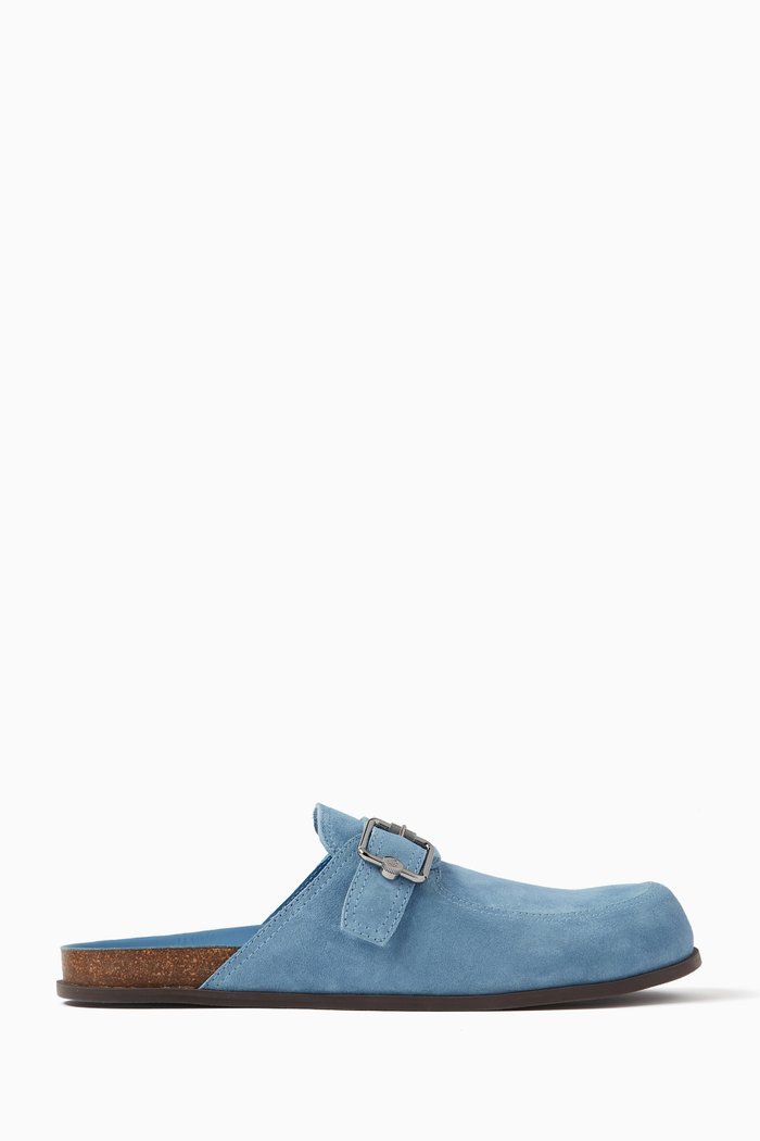 

Etta Mules in Denim Velvet Suede, Blue