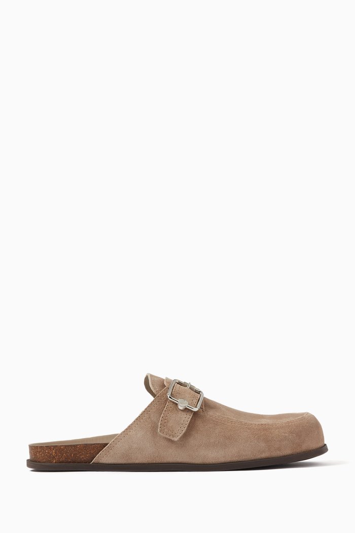 

Etta Mules in Denim Velvet Suede, Neutral