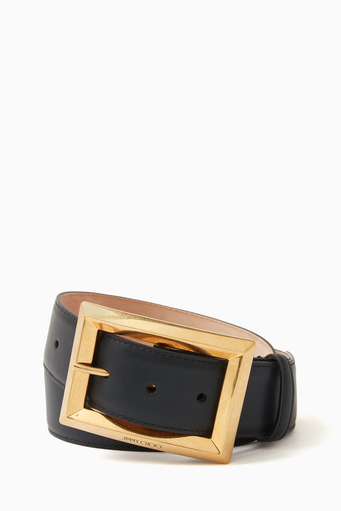 Arlie Buckle Belt in Leather, Black