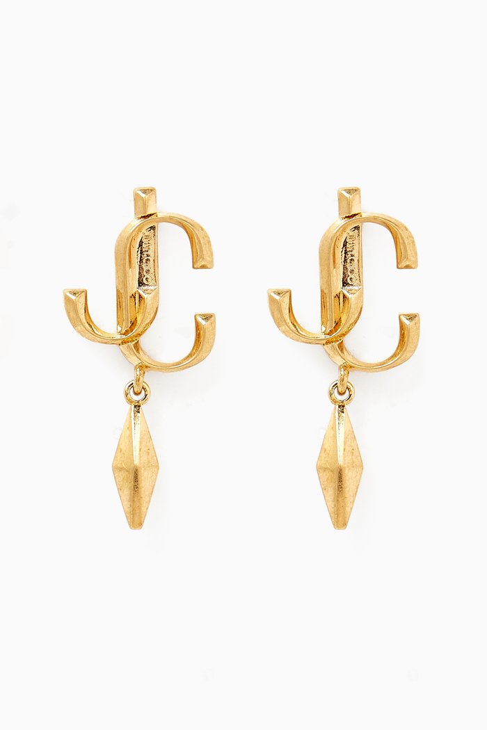 JC Diamond Earrings in Gold-finish Brass, Metallic