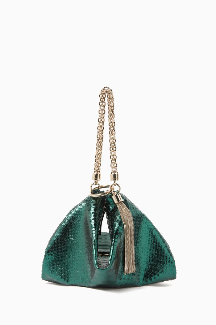 

Callie Clutch Bag in Metallic Snake-effect Leather, Green