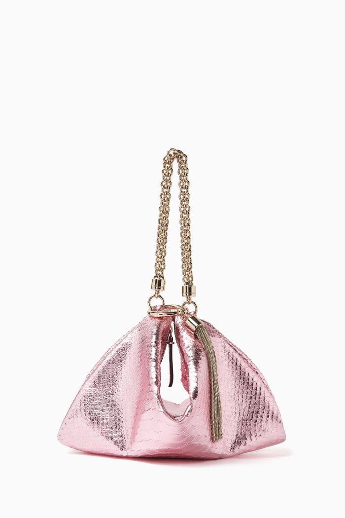 

Callie Clutch Bag in Metallic Snake-effect Leather, Pink