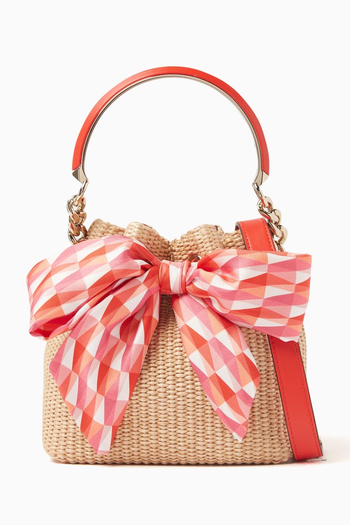 Bon Bon Bucket Bag in Raffia, Neutral
