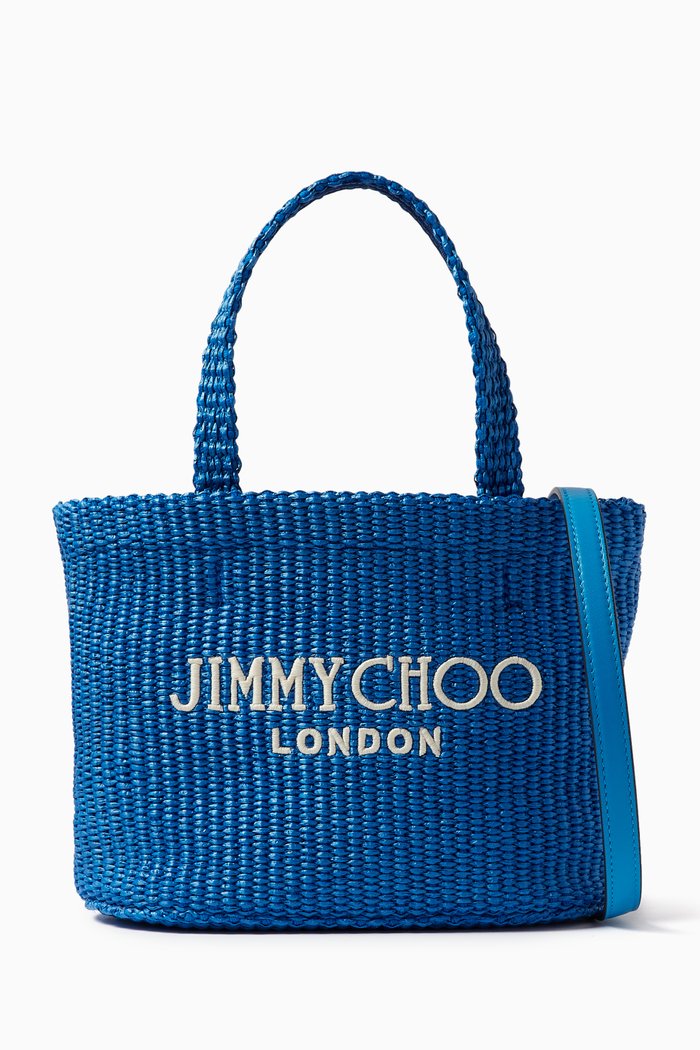 Mini Beach Tote Bag in Raffia, Blue