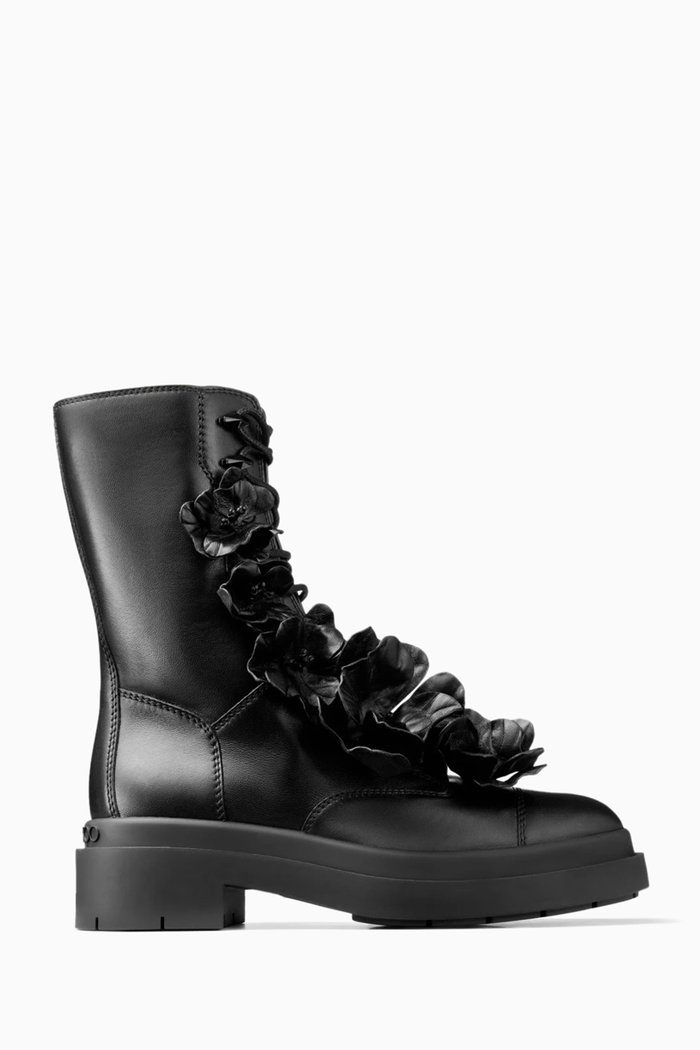 

Nari Flowers Combat Boots in Leather, Black