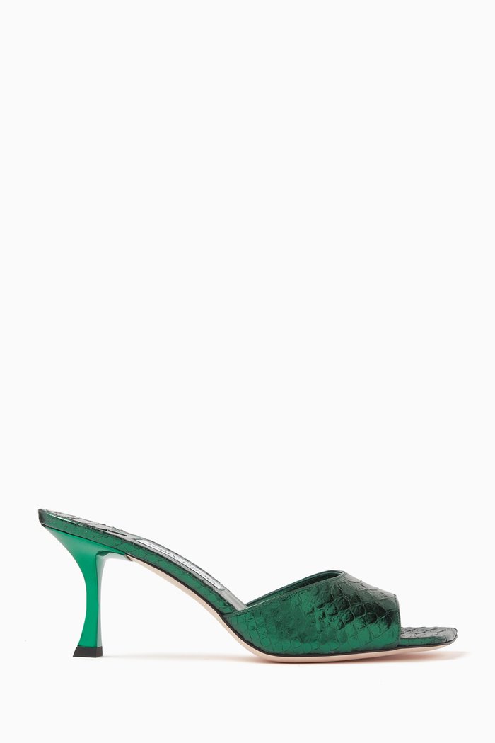 

Val 70 Mule Sandals in Metallic Snake-effect Leather, Green