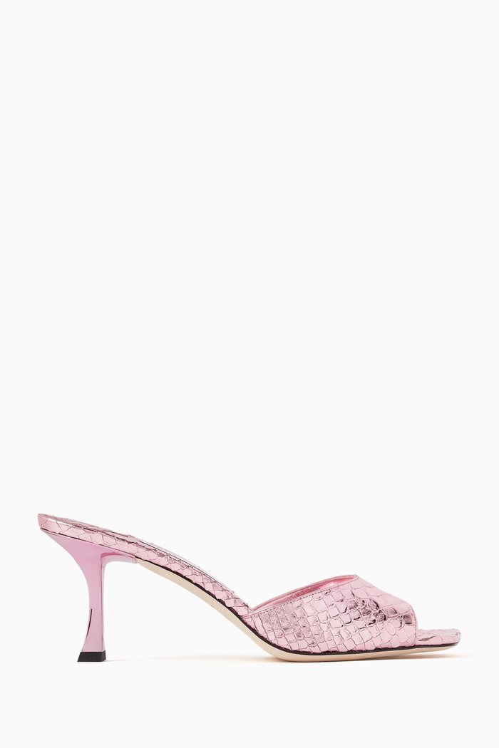 

Val 70 Mule Sandals in Metallic Snake-effect Leather, Pink