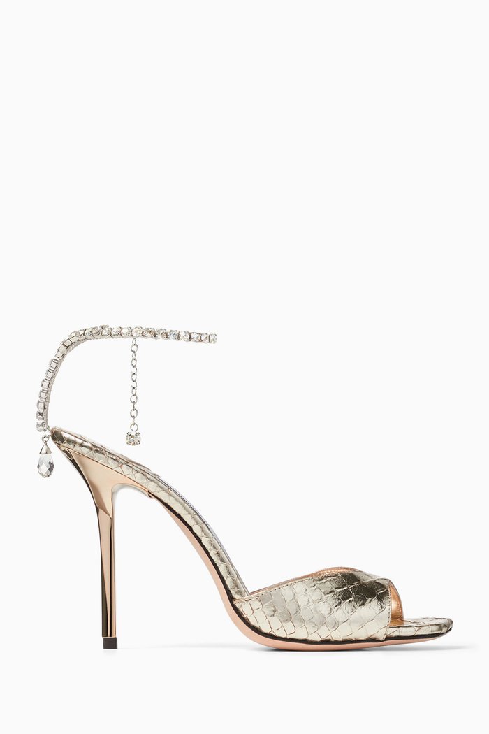 

Saeda 100 Embellished Mule Sandals in Metallic Snake-effect Leather
