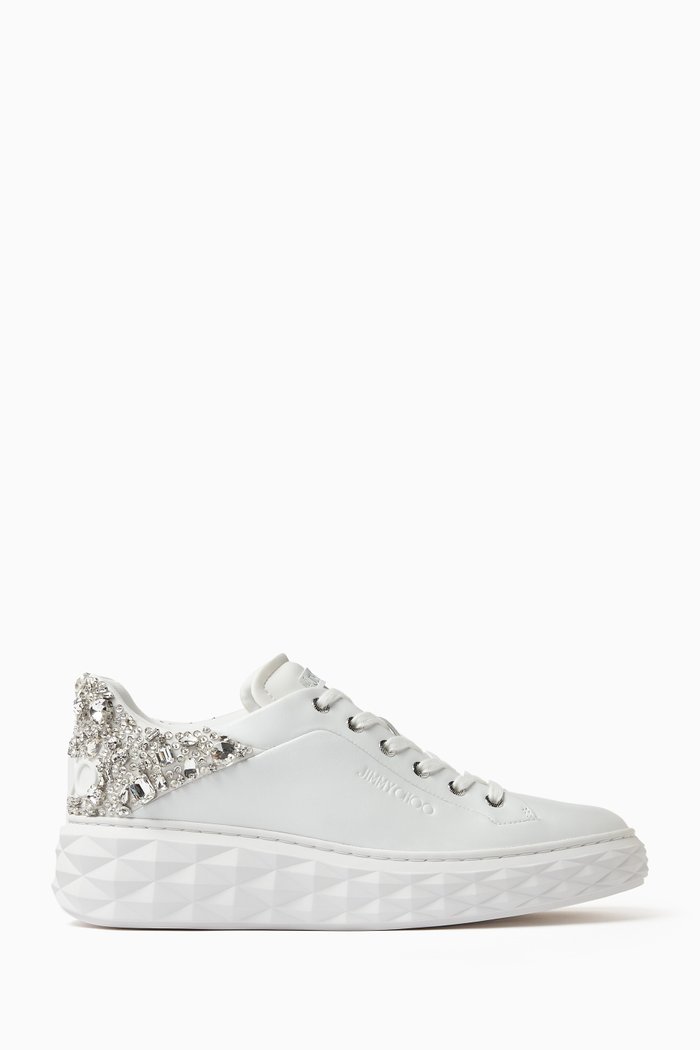 Diamond Maxi Embellished Sneakers in Leather, White