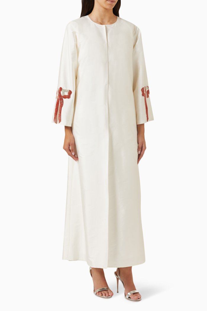

Embellished Bow Abaya in Taffeta, Neutral