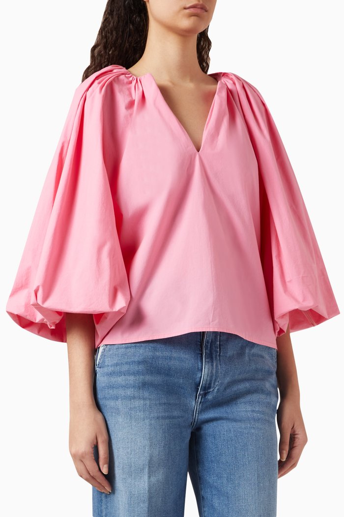 

Ovand Puff-sleeve Blouse in Organic Cotton, Pink