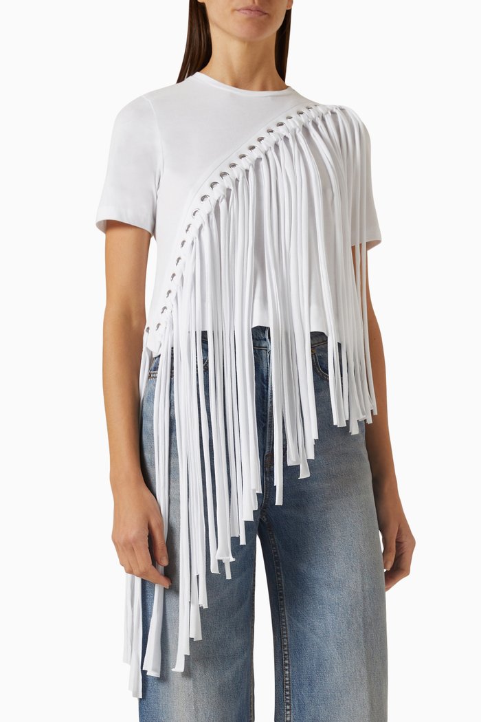 

Romerillo Fringe T-shirt in Cotton, White