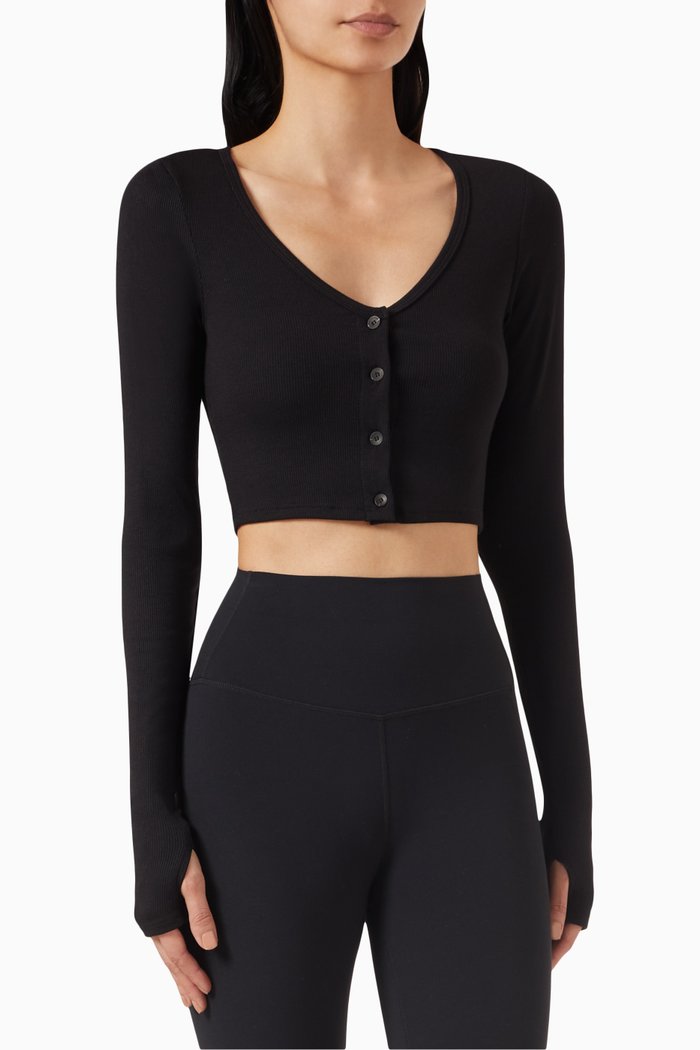 

Rene Rib Crop Cardigan, Black