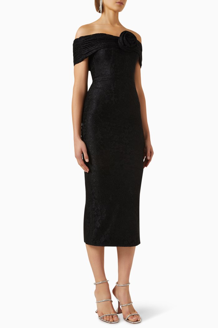 

Nolan Off-shoulder Midi Dress, Black