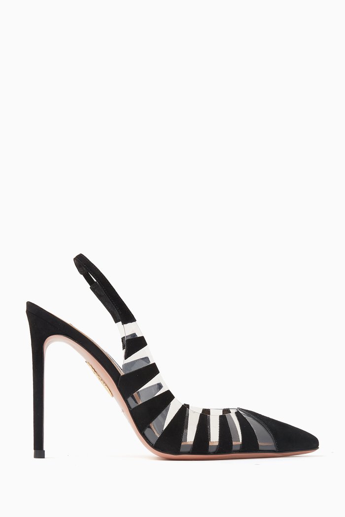 

Hot Rumor Slingback 105 Pumps in Plexi & Suede, Black
