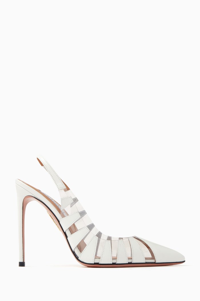 

Hot Rumor Slingback 105 Pumps in Plexi & Suede, White