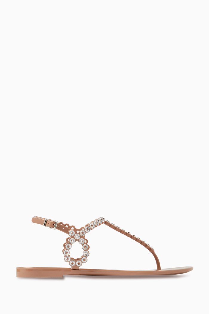 Almost Bare Crystal Jelly Flat Sandals in PVC, Neutral