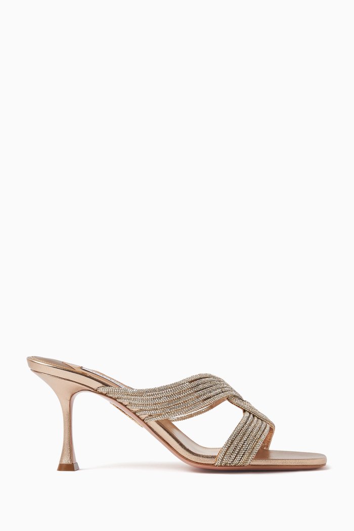 

Gatsby 75 Crystal-embellished Mules in Metallic Leather, Gold