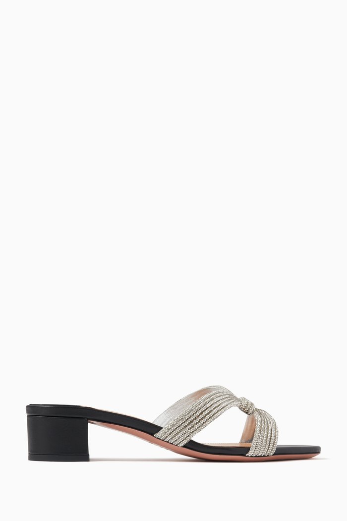35 Crystal-embellished Sandals in Leather, Black