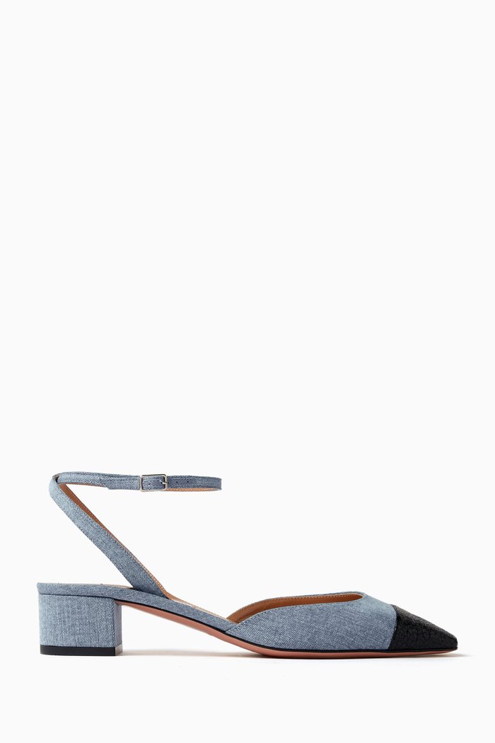 

French Flirt 35 Block Pumps in Denim & Nappa, Blue