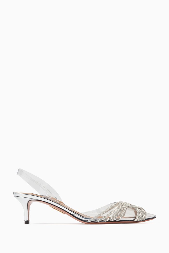 

Gatsby 50 Crystal-embellished Slingback Pumps in PVC & Leather, Silver