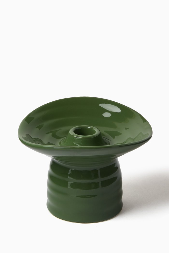 Medina Low-rise Candle Holder in Porcelain, Green