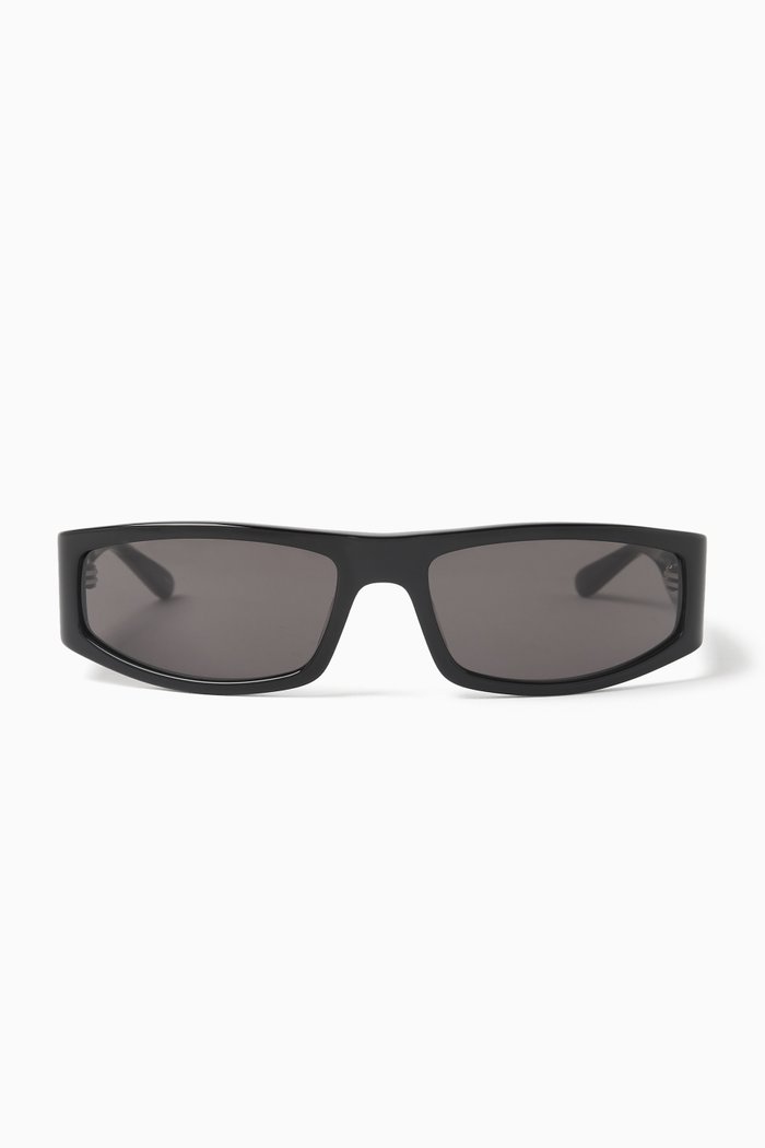 Techno Rectangular Sunglasses in Acetate, Black