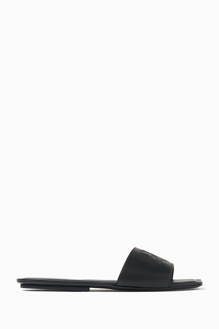 

Logo Slide Sandals in Leather, Black