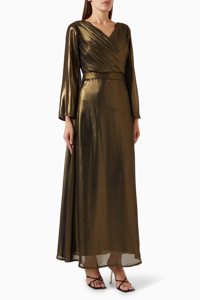 

Draped Belted Maxi Dress, Brown