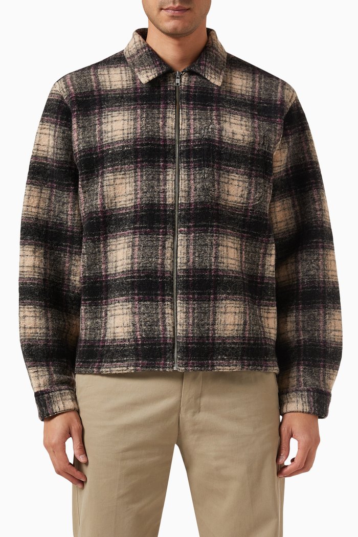 

Plaid Zip Shirt in Wool, Purple