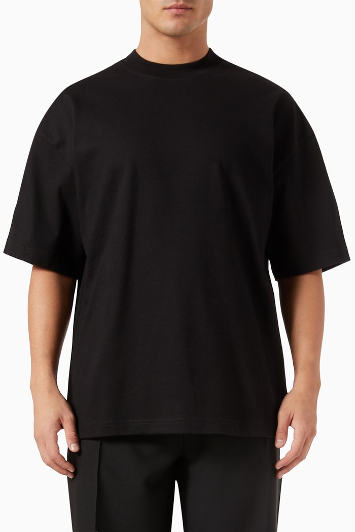 Mock Neck T-shirt in Cotton Jersey, Black
