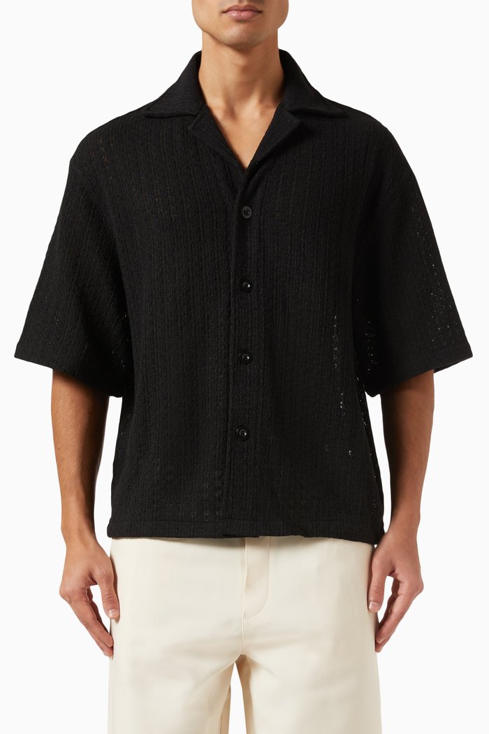 

Knitted Shirt in Cotton-blend, Black