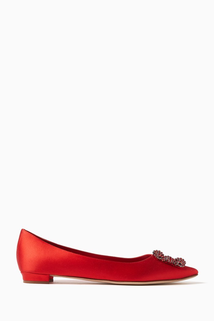 

Hangisi Jewel Ballet Flats in Satin, Red